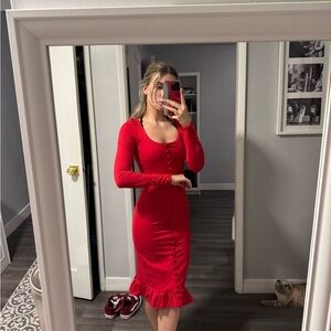 Trinity Vibrant Red Long Sleeve Dress